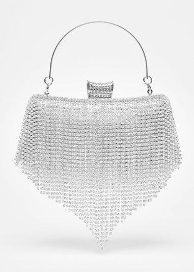 Quiz Silver Diamante Fringe Box Bag