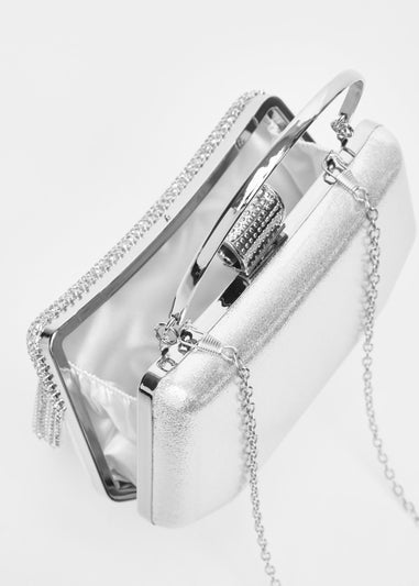 Quiz Silver Diamante Fringe Box Bag