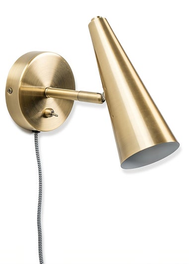 ValueLights Duke Antique Brass Cone Plug In Wall Light (21cm x 10cm x 17cm)