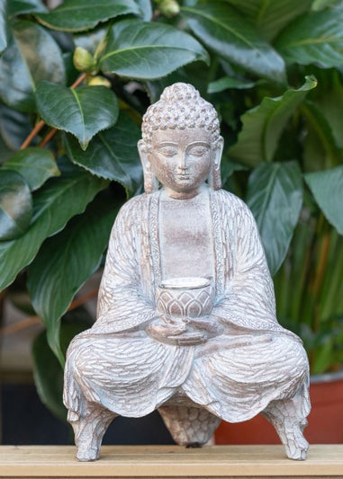 ValueLights Grey Solar Buddha Ornament (26cm x 10cm x 16cm)