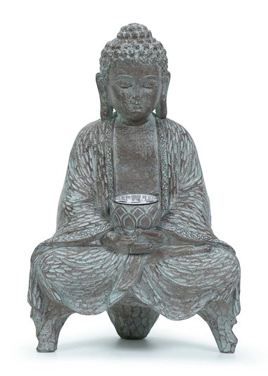 ValueLights Grey Solar Buddha Ornament (26cm x 10cm x 16cm)