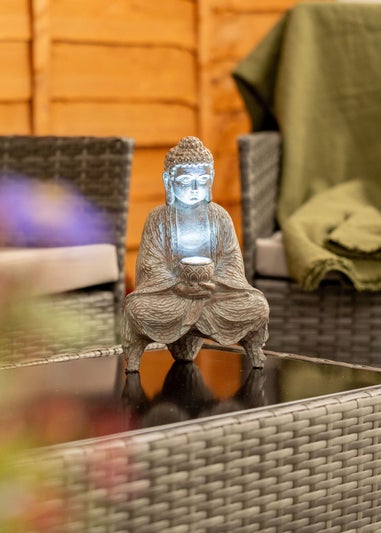 ValueLights Grey Solar Buddha Ornament (26cm x 10cm x 16cm)