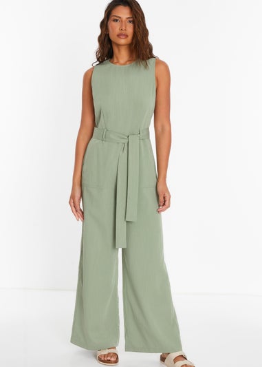 Quiz Green Linen Look Palazzo Jumpsuit