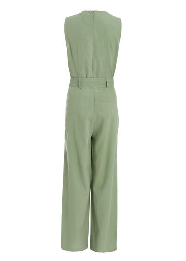 Quiz Green Khaki Linen Look Culotte Jumpsuit