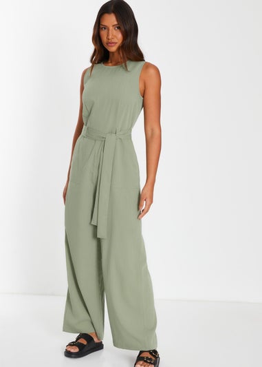 Quiz Green Khaki Linen Look Culotte Jumpsuit