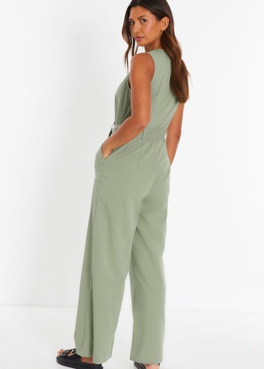 Quiz Green Khaki Linen Look Culotte Jumpsuit