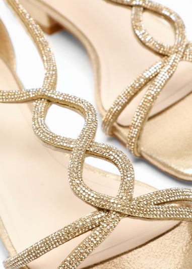 Quiz Gold Foil Diamante T-Strap Flat Sandals