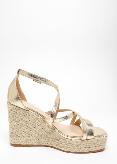 Quiz Gold Foil Strappy Woven Wedges