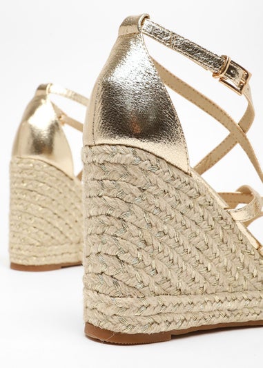 Quiz Gold Foil Strappy Woven Wedges