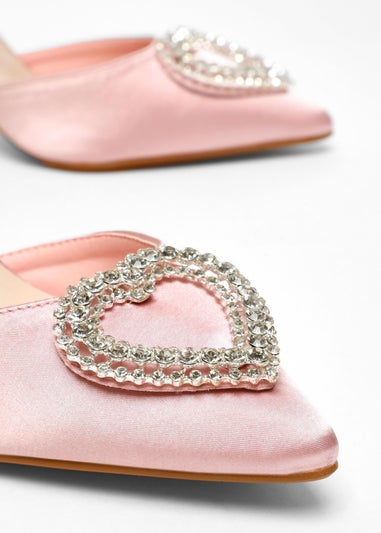 Quiz Pink Satin Diamante Heart Brooch Court Heels