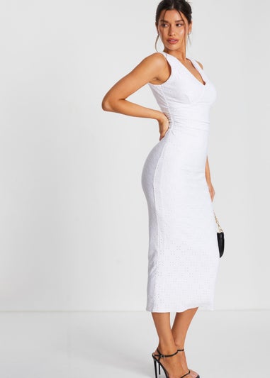 Quiz White Embroidered Bodycon Midaxi Dress