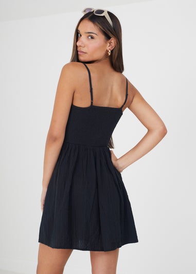 Brave Soul Black Cotton Seersucker Mini Dress