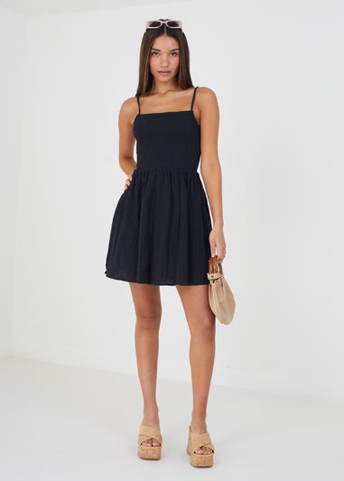 Brave Soul Black Cotton Seersucker Mini Dress