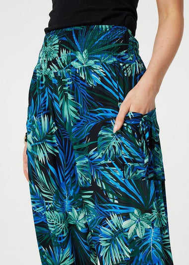 Izabel London Blue Tropical Print High Waist Harem Pants