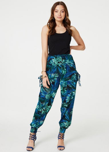 Izabel London Blue Tropical Print High Waist Harem Pants