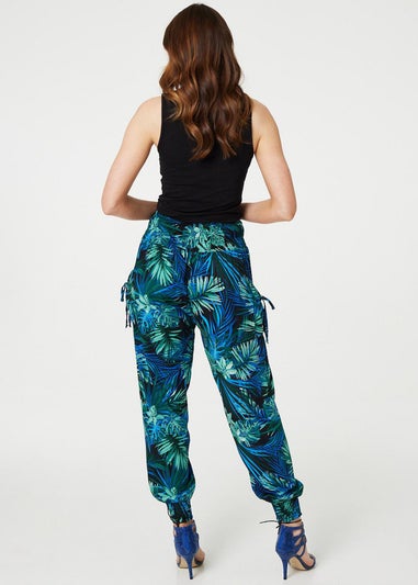 Izabel London Blue Tropical Print High Waist Harem Pants