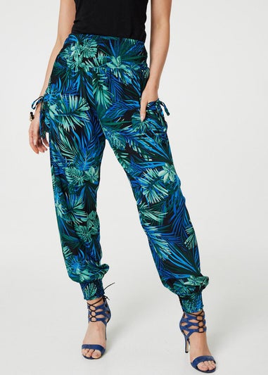 Izabel London Blue Tropical Print High Waist Harem Pants