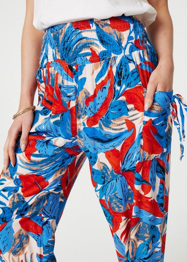 Izabel London Blue Tropical Leaf Print Harem Pants