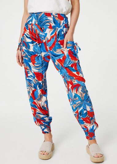 Izabel London Blue Tropical Leaf Print Harem Pants