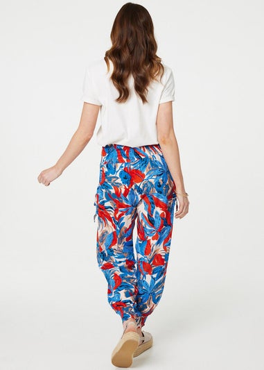 Izabel London Blue Tropical Leaf Print Harem Pants