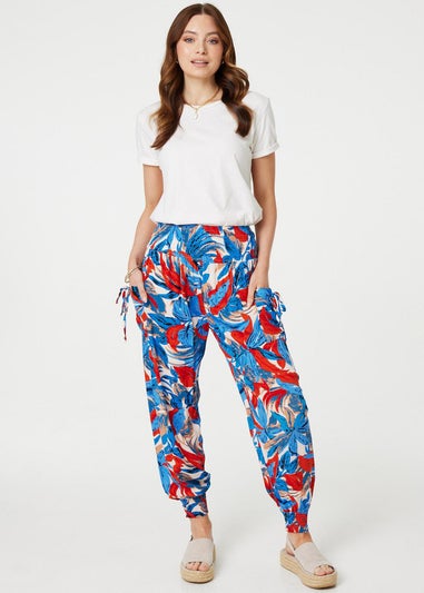 Izabel London Blue Tropical Leaf Print Harem Pants