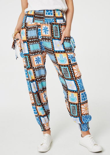 Izabel London Black Mosaic Print High Waist Harem Pants