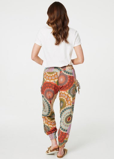 Izabel London Beige Kaleidoscope Print High Rise Harem Pants