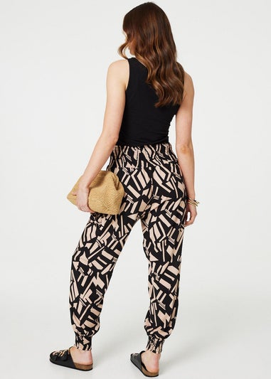 Izabel London Beige Geo Print High Waist Harem Pants