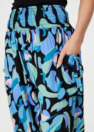 Izabel London Blue Abstract Print High Waist Harem Pants