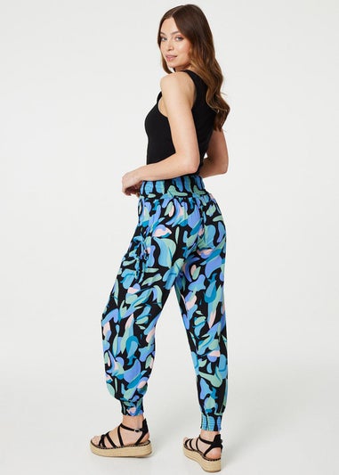 Izabel London Blue Abstract Print High Waist Harem Pants