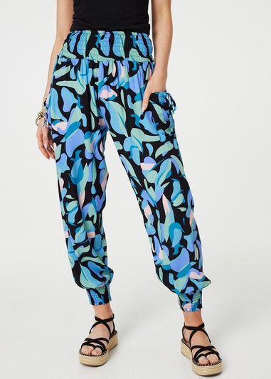 Izabel London Blue Abstract Print High Waist Harem Pants