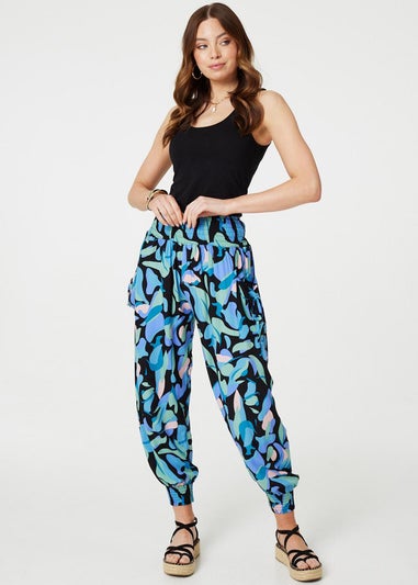 Izabel London Blue Abstract Print High Waist Harem Pants