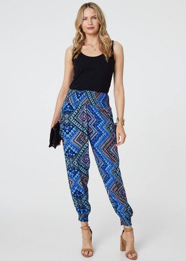 Izabel London Blue Aztec Print High Waist Harem Pants