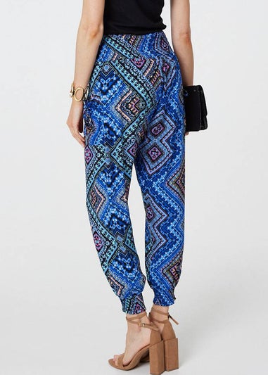 Izabel London Blue Aztec Print High Waist Harem Pants