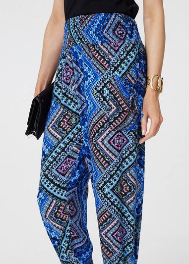 Izabel London Blue Aztec Print High Waist Harem Pants