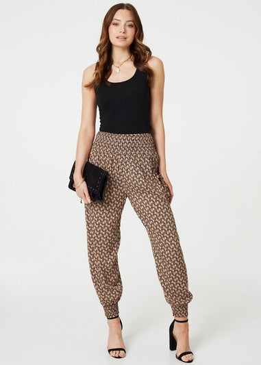 Izabel London Beige Printed High Waist Tassel Harem Pants