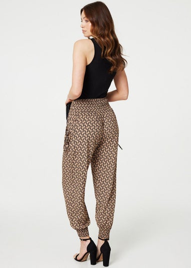 Izabel London Beige Printed High Waist Tassel Harem Pants