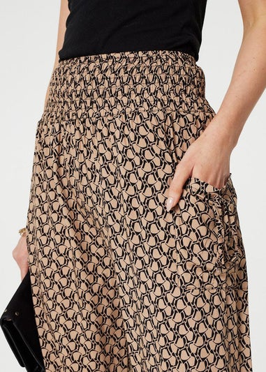 Izabel London Beige Printed High Waist Tassel Harem Pants