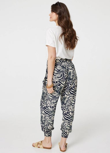 Izabel London Navy Floral Animal Print Harem Trousers