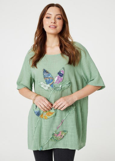 Izabel London Green Floral Embroidered Oversized Blouse