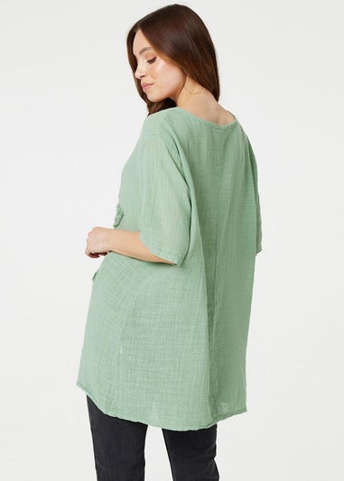 Izabel London Green Floral Embroidered Oversized Blouse