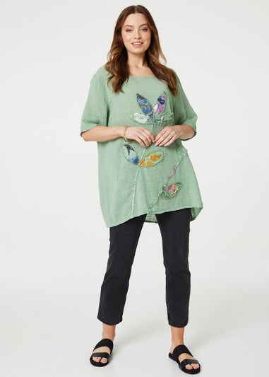 Izabel London Green Floral Embroidered Oversized Blouse