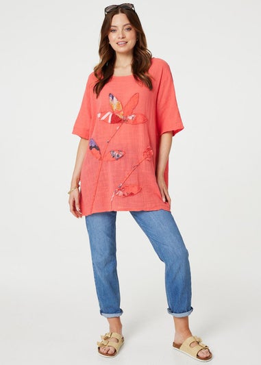 Izabel London Peach Floral Embroidered Oversized Blouse