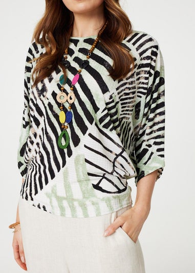 Izabel London Black Printed Batwing Top with Necklace