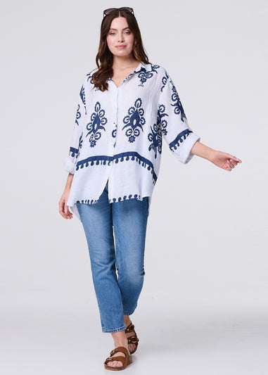 Izabel London Navy Printed Oversized Button Down Shirt