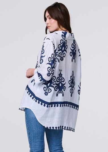 Izabel London Navy Printed Oversized Button Down Shirt