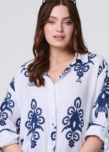 Izabel London Navy Printed Oversized Button Down Shirt