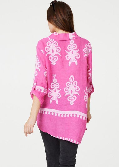 Izabel London Pink Printed Oversized Button Down Shirt