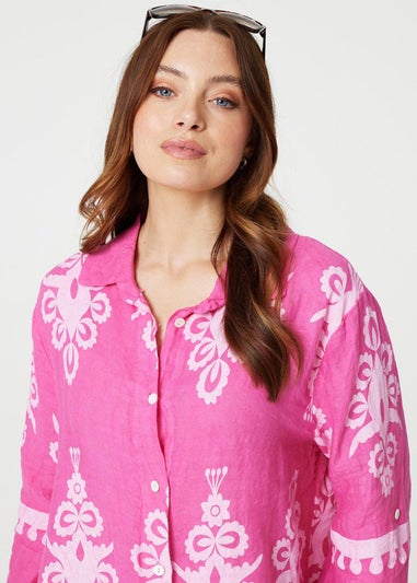 Izabel London Pink Printed Oversized Button Down Shirt