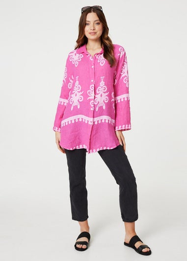 Izabel London Pink Printed Oversized Button Down Shirt